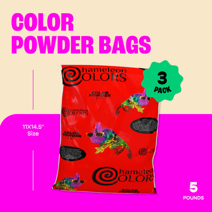 Chameleon Colors Color Powder, 3 Colors of Holi Powder, 15 Pounds (5 Pounds per Bag), Pack of 3