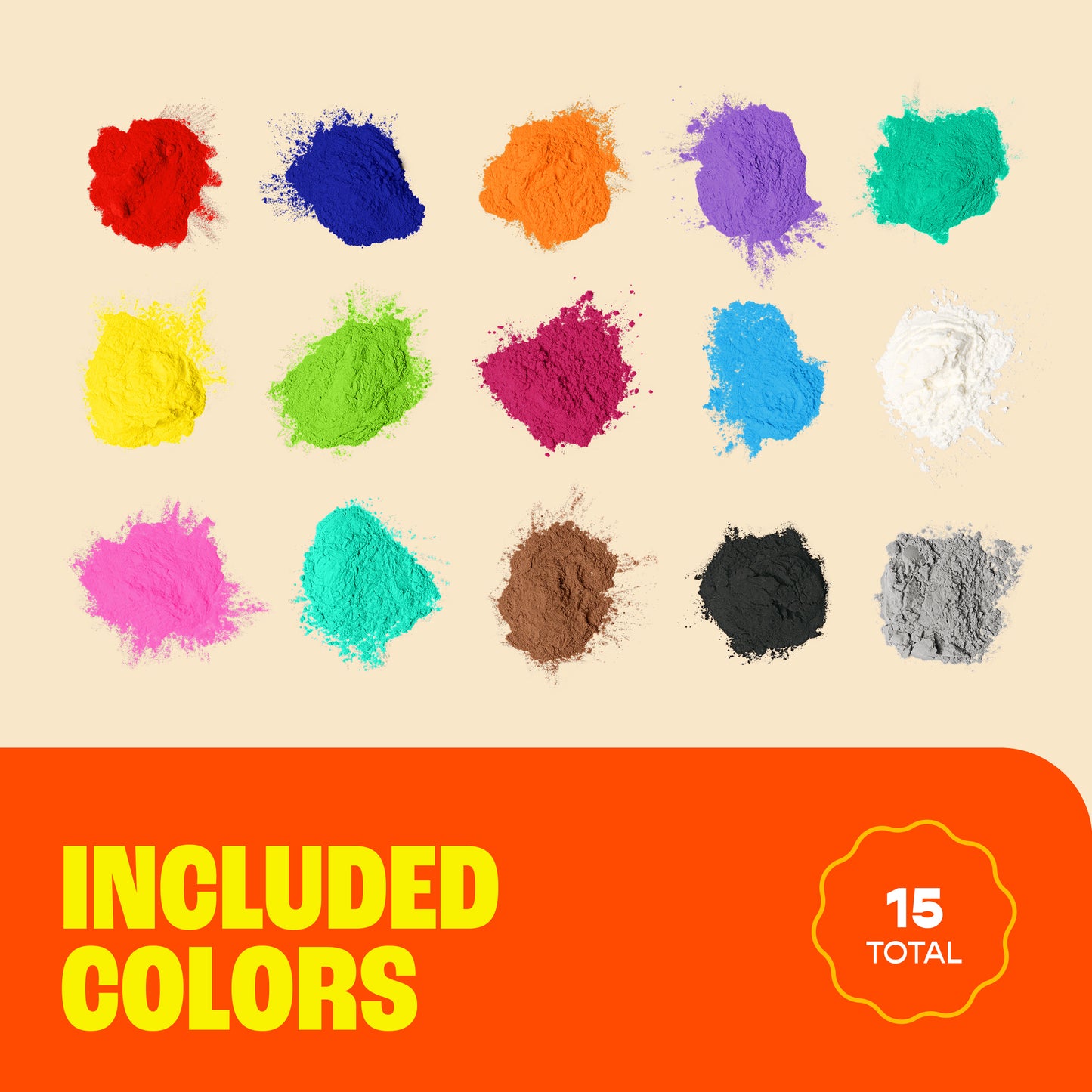 Holi Festival Color Powder - 15 color 15 pack 70g - Yellow, Pink, Green, Purple, Orange, Red, Aquamarine, Magenta, Navy Blue, True Blue, Black, Brown, Grey, White, Teal - Premium