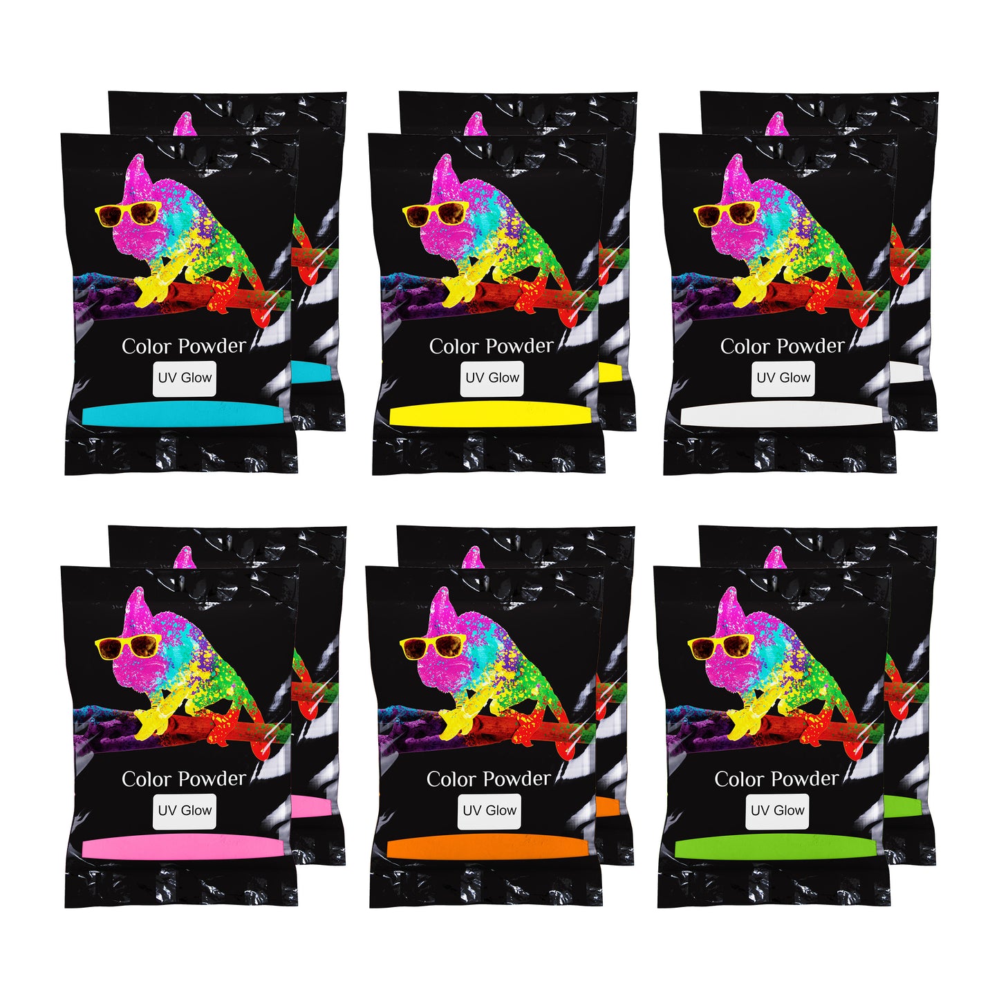Chameleon Colors UV Color Powder - 12 Individual Packs with 6 Colors-UV Pigment Powder for School Events, Blacklight Dances, and Blacklight Photography-Glow Powder Pigment for Resin