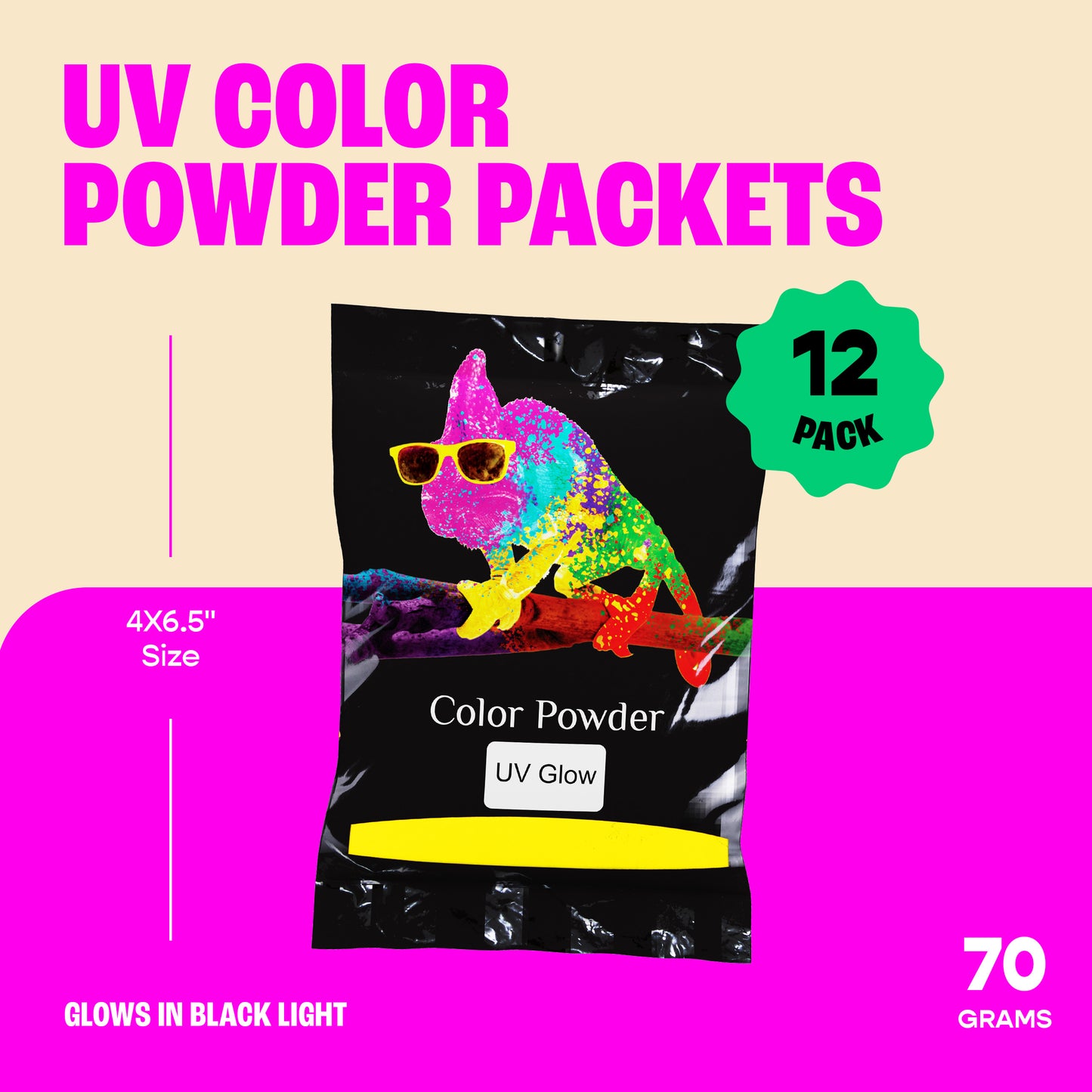 Chameleon Colors UV Color Powder - 12 Individual Packs with 6 Colors-UV Pigment Powder for School Events, Blacklight Dances, and Blacklight Photography-Glow Powder Pigment for Resin
