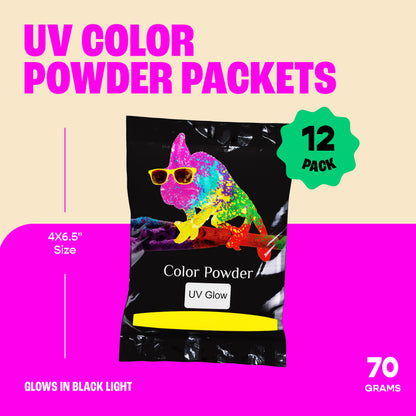 Chameleon Colors UV Color Powder - 12 Individual Packs with 6 Colors-UV Pigment Powder for School Events, Blacklight Dances, and Blacklight Photography-Glow Powder Pigment for Resin
