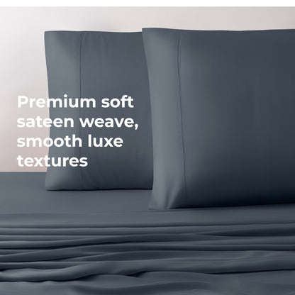 Cariloha Resort Bamboo 4-Piece Bed Sheet Set - Cooling, Odor-Resistant, Eco-Friendly, Hypoallergenic, Soft and Durable - Flat and Fitted Sheets and Two Pillowcases - Queen - Blue Lagoon