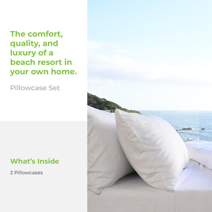 Cariloha Resort Bamboo Pillowcase Set - Breathable Fabric, Moisture-Wicking and Irresistibly Soft - Standard - Ocean Mist - Set of 2