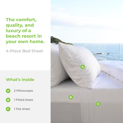 Cariloha Resort Bamboo 4-Piece Bed Sheet Set - Cooling, Odor-Resistant, Eco-Friendly, Hypoallergenic, Soft and Durable - Flat and Fitted Sheets and Two Pillowcases - Queen - Coconut Milk