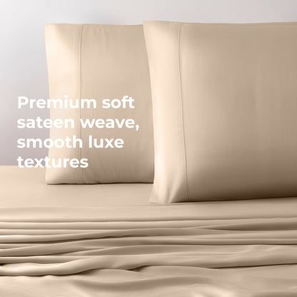 Cariloha Resort Bamboo 4-Piece Bed Sheet Set - Cooling, Odor-Resistant, Eco-Friendly, Hypoallergenic, Soft and Durable - Flat and Fitted Sheets and Two Pillowcases - Queen - Stone