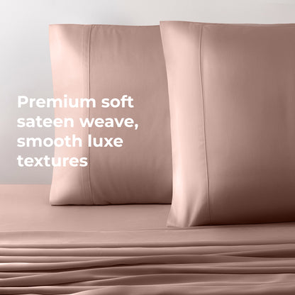 Cariloha Resort Bamboo 4-Piece Bed Sheet Set - Cooling, Odor-Resistant, Eco-Friendly, Hypoallergenic, Soft and Durable - Flat and Fitted Sheets and Two Pillowcases - Queen - Blush