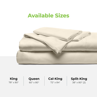 Cariloha Resort Bamboo 4-Piece Bed Sheet Set - Cooling, Odor-Resistant, Eco-Friendly, Hypoallergenic, Soft and Durable - Flat and Fitted Sheets and Two Pillowcases - Split King - Coconut Milk