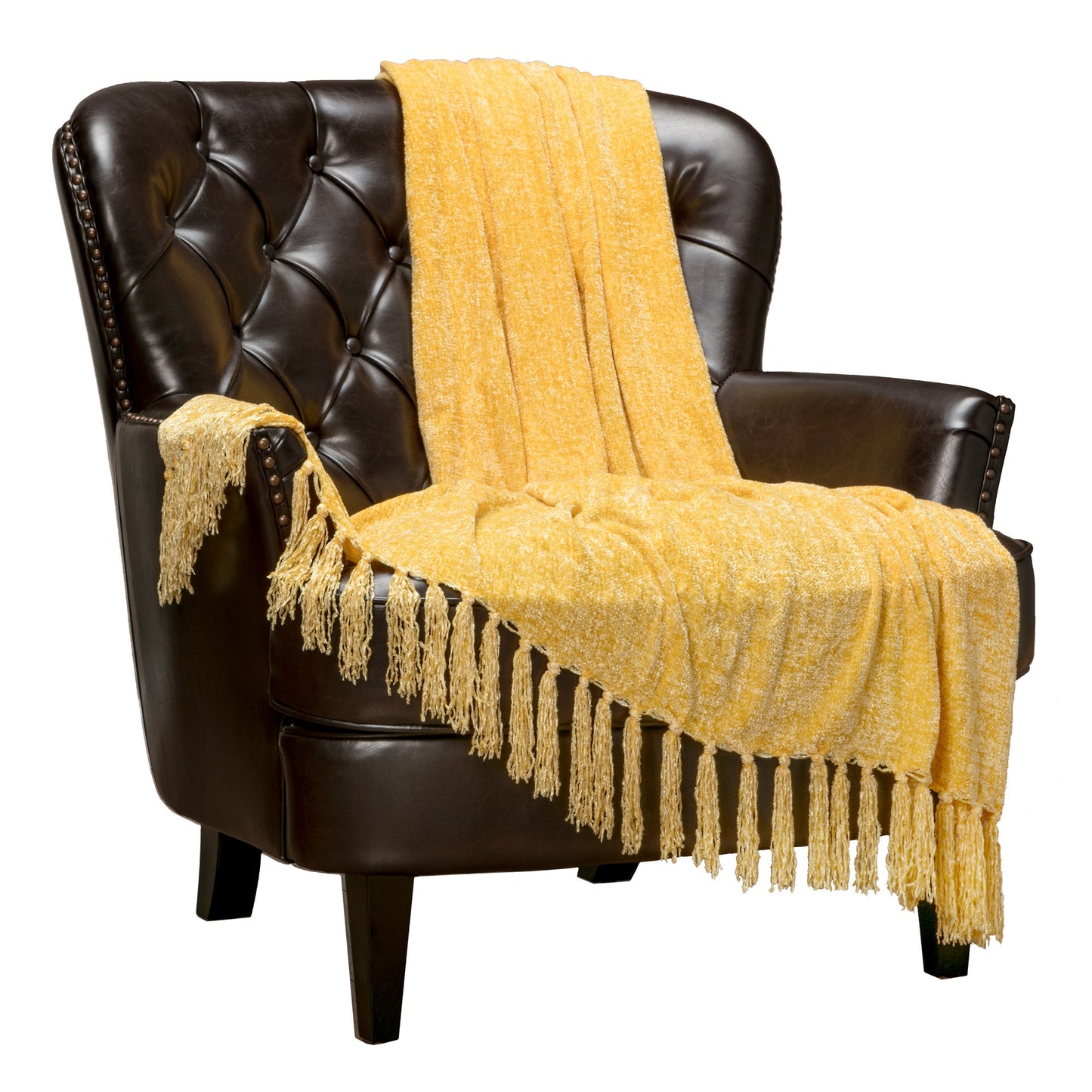 Chanasya Chenille Velvety Texture Decorative Throw Blanket with Tassels Super Soft Cozy Classy Elegant with Shimmer for Sofa Chair Couch Bed Living Bed Room Sunny Throw Blanket (50x65 Inches) Yellow