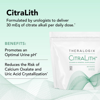 Theralogix CitraLith Vitamin & Mineral Supplement - 90-Day Supply - Kidney Health Supplement - Supports Healthy Kidney Function - Includes Magnesium, Sodium & Potassium - NSF Certified - 180 Packets