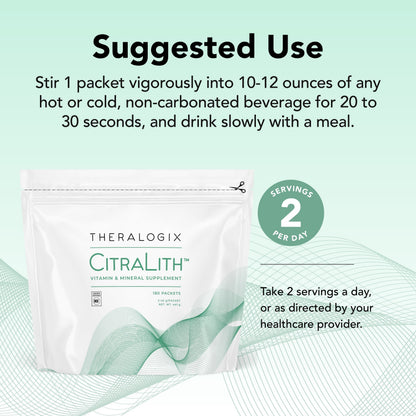 Theralogix CitraLith Vitamin & Mineral Supplement - 90-Day Supply - Kidney Health Supplement - Supports Healthy Kidney Function - Includes Magnesium, Sodium & Potassium - NSF Certified - 180 Packets