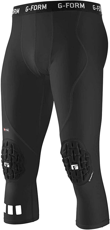 G-Form Pro 3/4 Padded Compression Pants - Compression Workout Pants for Men - Black, Adult Large