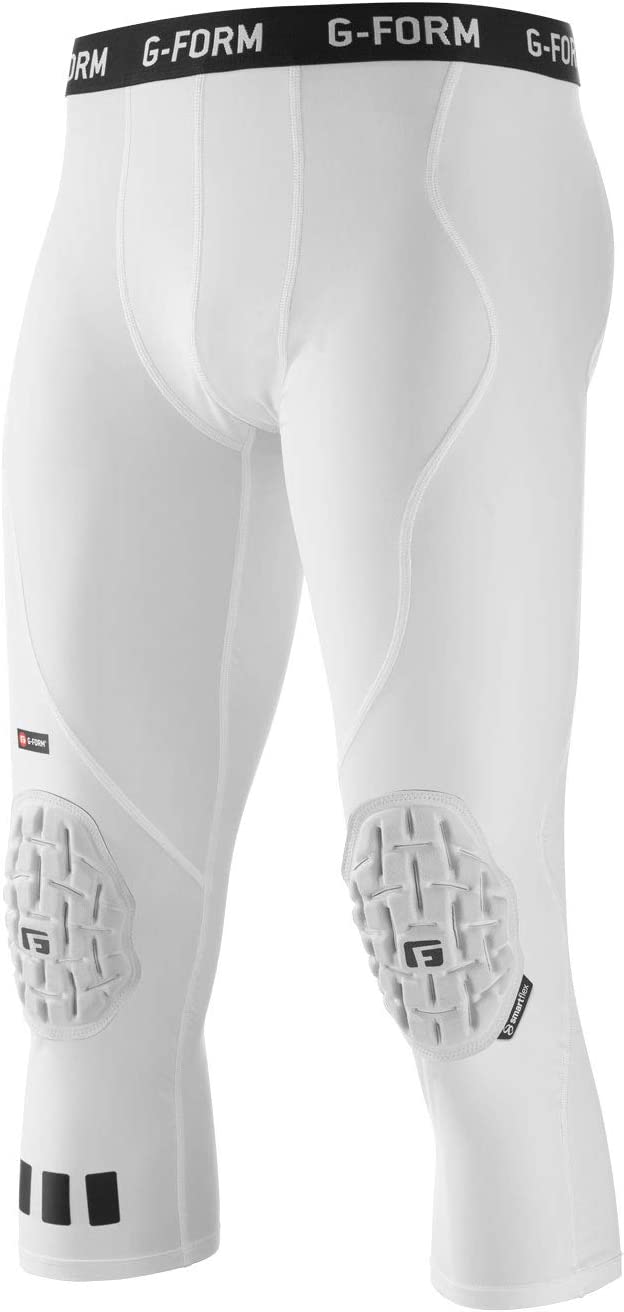 G-Form Pro 3/4 Padded Compression Pants - Compression Workout Pants for Men - White, Adult Medium