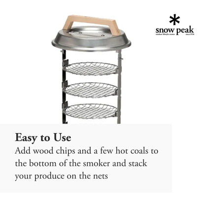 Snow Peak Smokemeister - Stainless Steel with Wood Handle Compact Smoker - 8.5 x 8.5 x 18.5 in