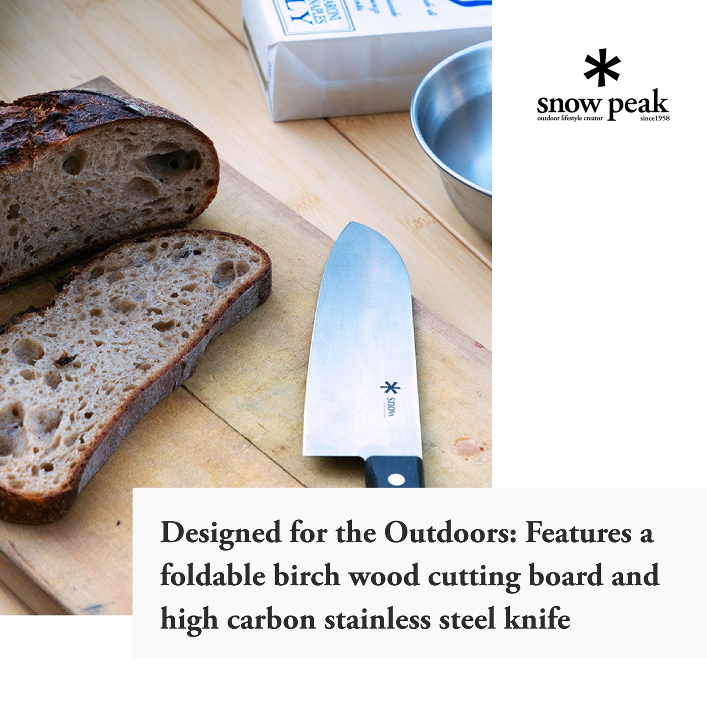 Snow Peak Foldable Cutting Board & Knife Set - Outdoor Cooking Gear - 30 oz - Large
