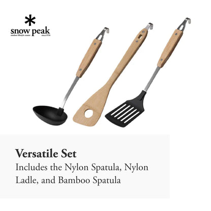 Snow Peak Kitchen Tool Set - Cooking Utensil Kit - Nylon Spatula, Nylon Ladle, Bamboo Spatula