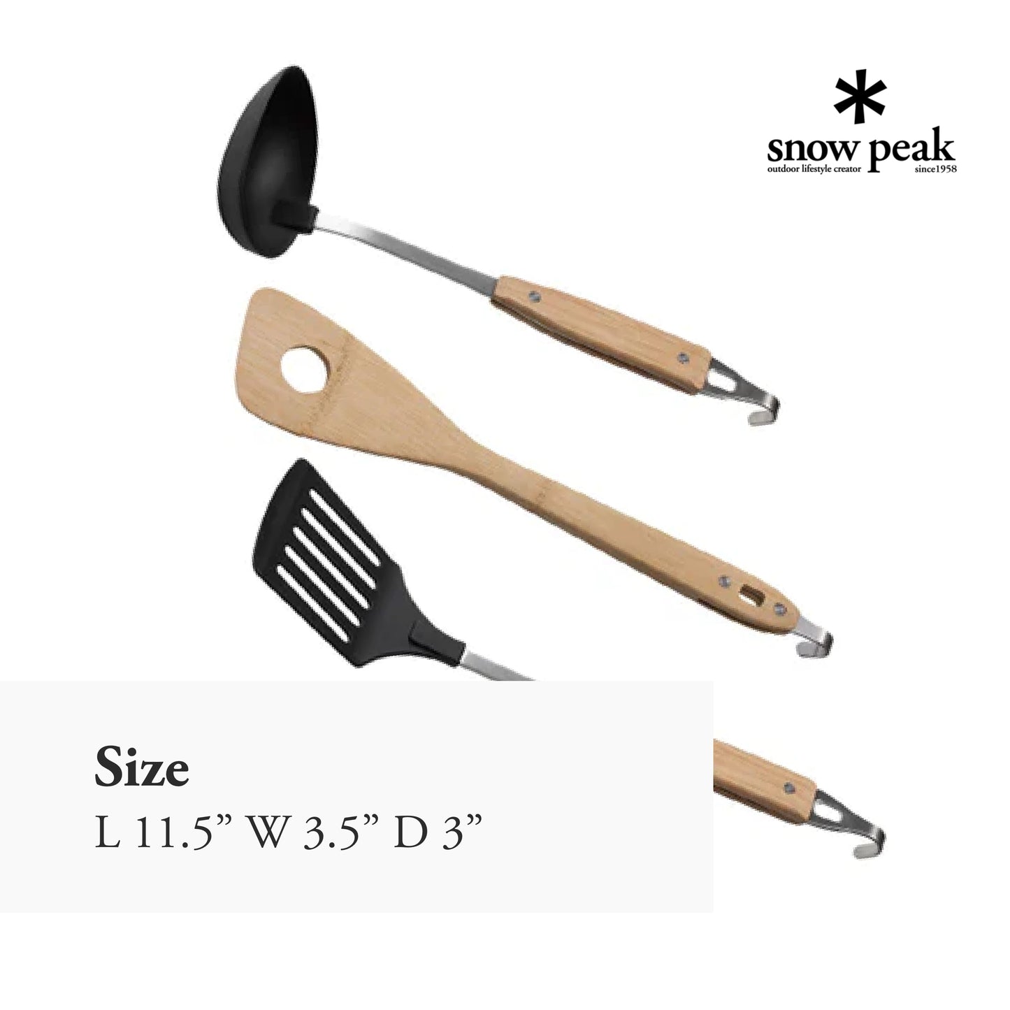 Snow Peak Kitchen Tool Set - Cooking Utensil Kit - Nylon Spatula, Nylon Ladle, Bamboo Spatula
