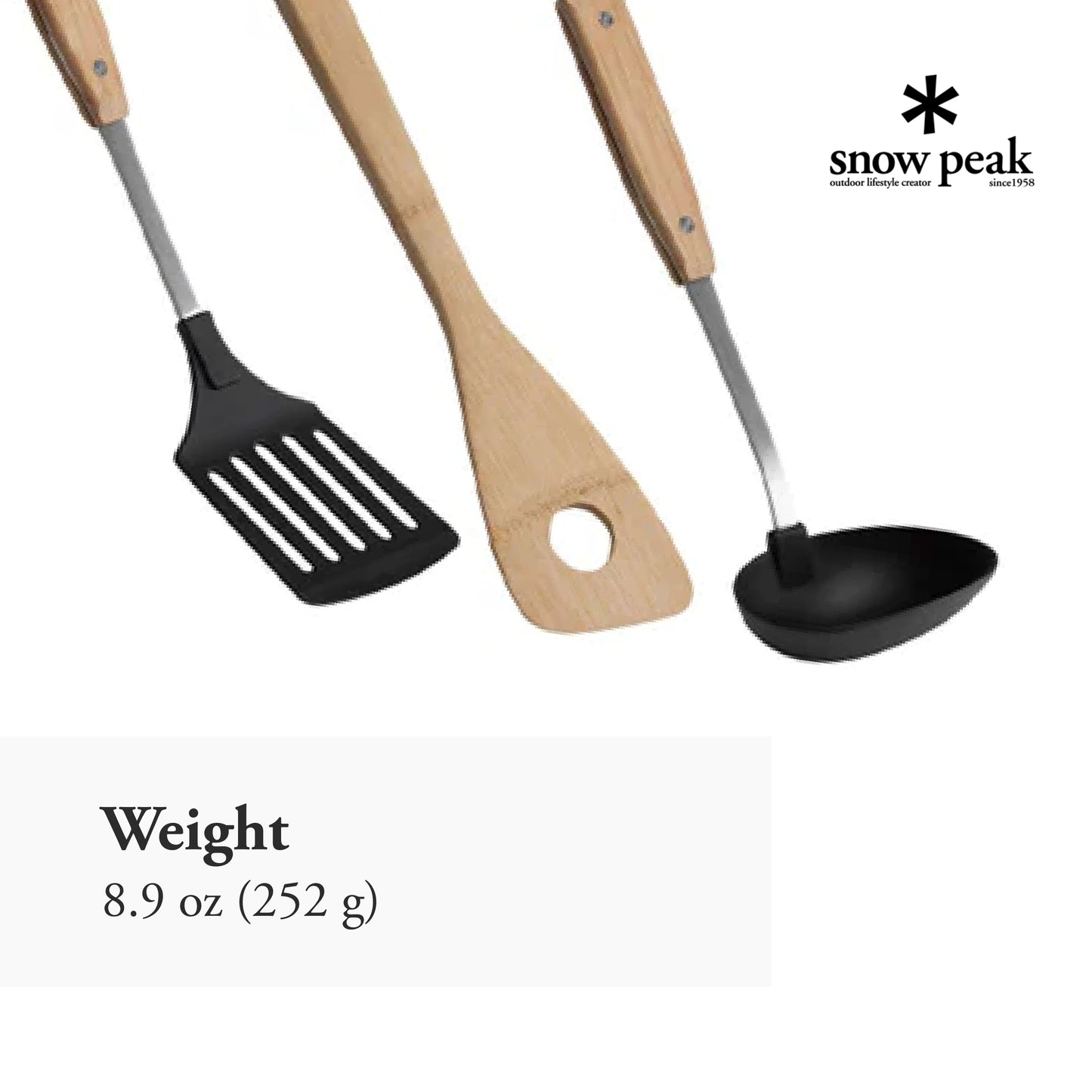 Snow Peak Kitchen Tool Set - Cooking Utensil Kit - Nylon Spatula, Nylon Ladle, Bamboo Spatula