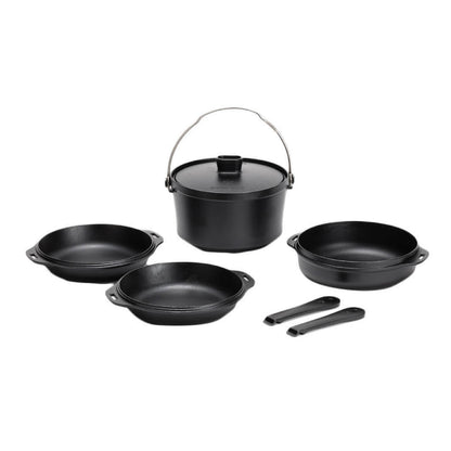 Snow Peak Cast Iron Duo - All-in-One Cook Set - Pot, Lid, Skillet, Plates, Handles, Storage Case