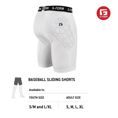 G-Form Elite Bandit Sliding Shorts - Compression Shorts - Baseball Sliding Shorts - White, Adult Large