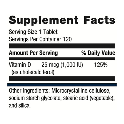 Metagenics Vitamin D3 1000 IU - Vitamin D Supplement for Healthy Bone Formation, Cardiovascular Health, and Immune Support - 120 Count