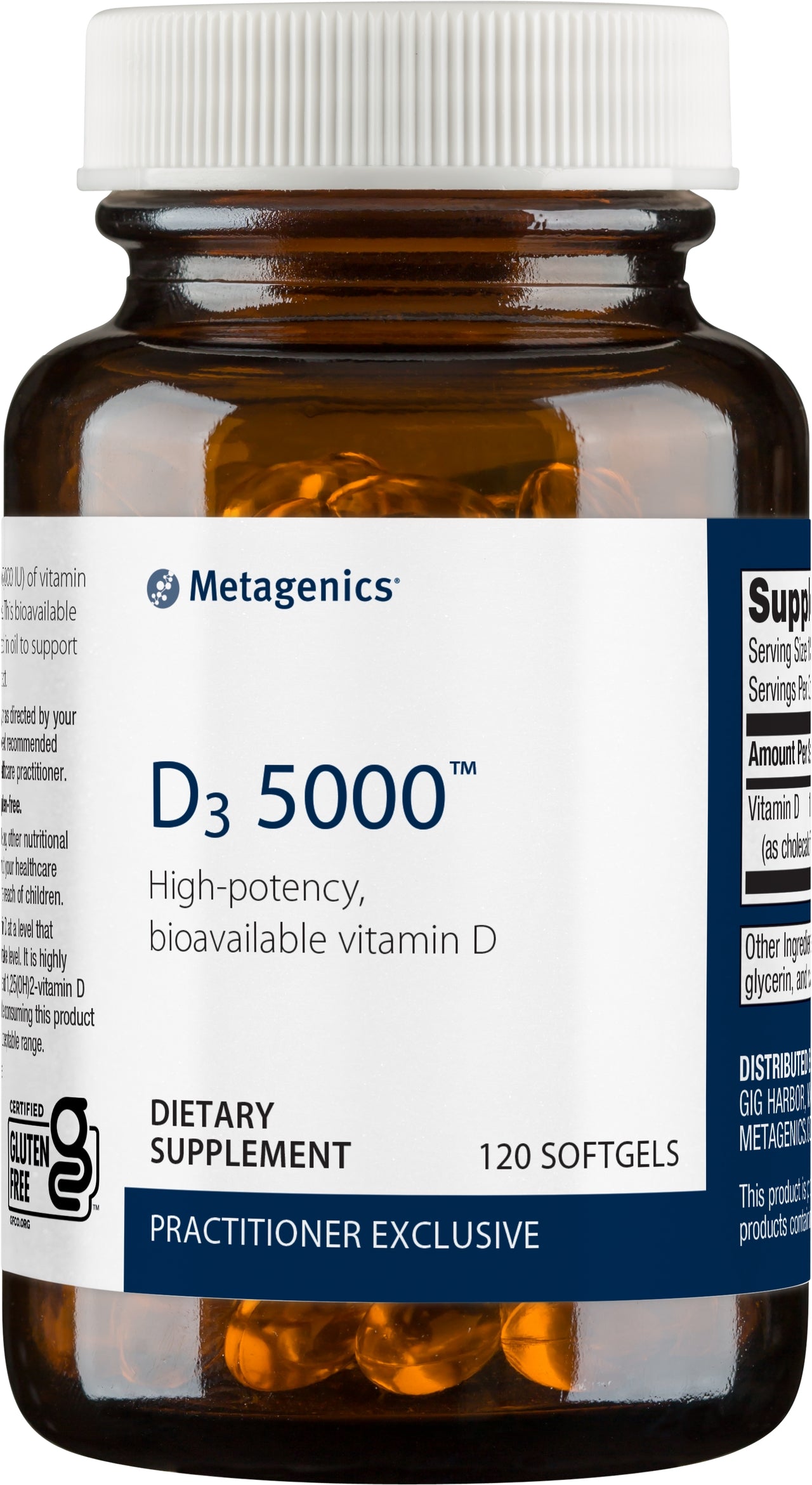 Metagenics Vitamin D3 5,000 IU - Vitamin D Supplement for Healthy Bone Formation, Cardiovascular Health, and Immune Support - 120 Count
