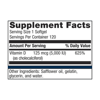 Metagenics Vitamin D3 5,000 IU - Vitamin D Supplement for Healthy Bone Formation, Cardiovascular Health, and Immune Support - 120 Count