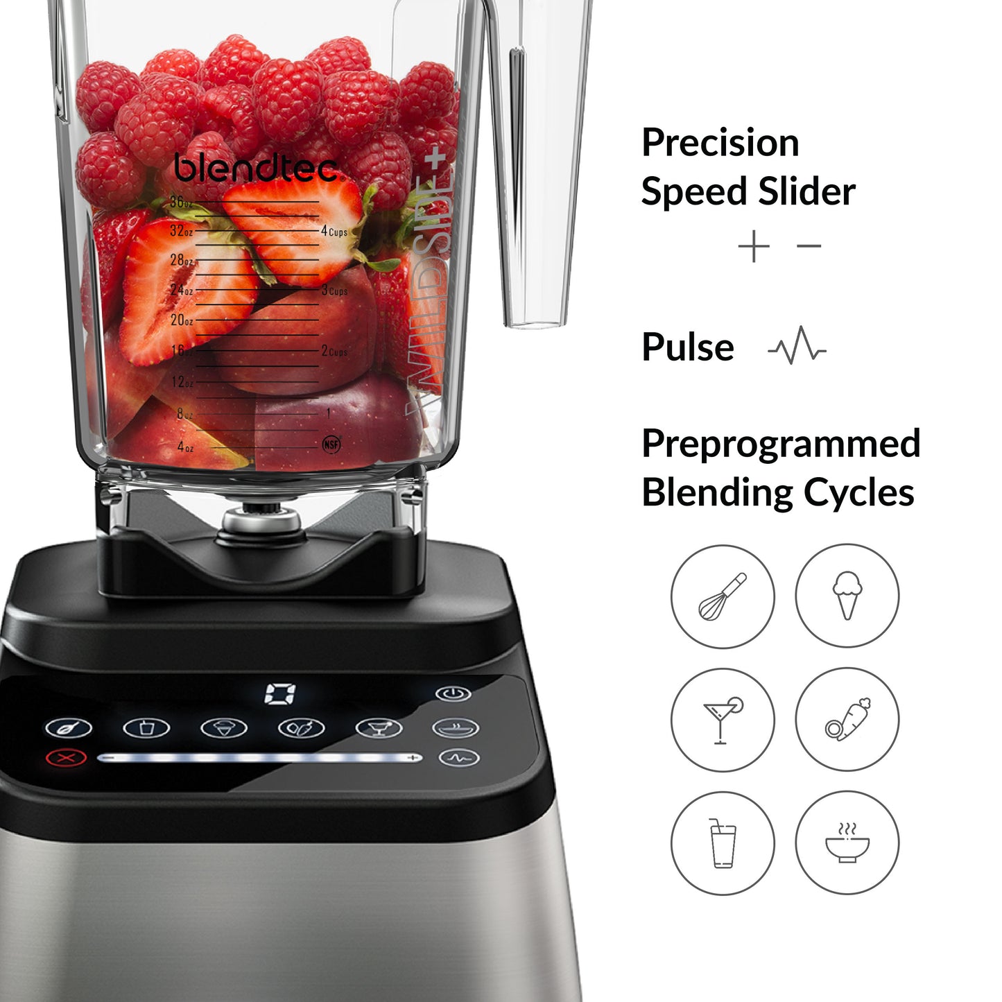 Blendtec - Original Designer Blender - WildSide+ Jar (90 oz) - Professional-Grade Power - Self-Cleaning - 6 Pre-programmed Cycles - 8-Speeds - Sleek and Slim, Stainless Steel