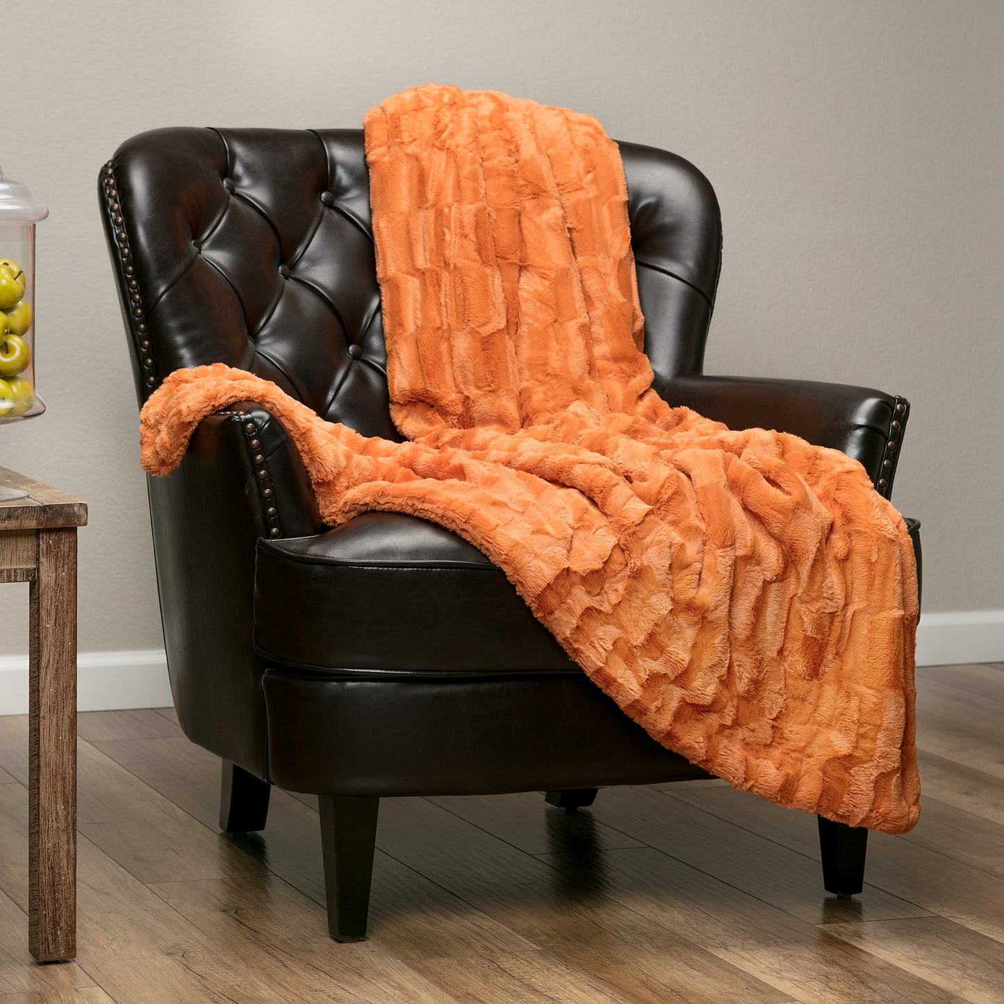 Chanasya Fuzzy Faux Fur Rectangular Embossed Throw Blanket - Super Soft and Warm Lightweight Reversible Sherpa for Couch, Home, Living Room, and Bedroom D√É¬©cor (60x70 Inches) Orange