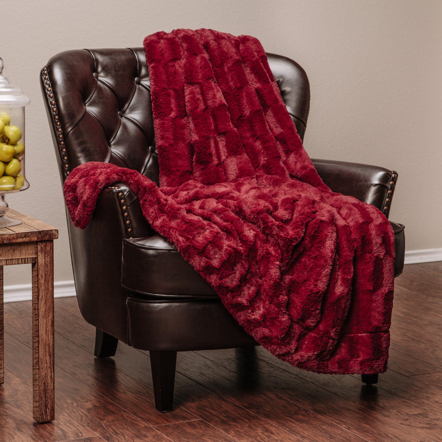 Chanasya Fuzzy Faux Fur Rectangular Embossed Throw Blanket - Super Soft and Warm Lightweight Reversible Sherpa for Couch, Home, Living Room, and Bedroom Decor (50x65 Inches) Maroon