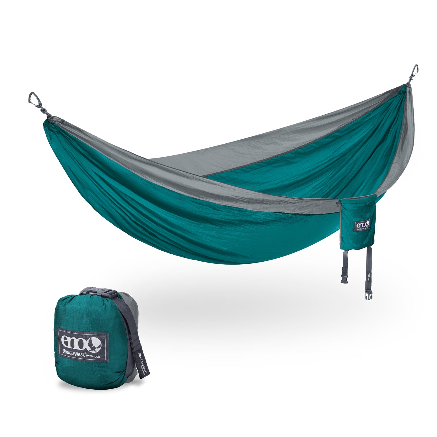 ENO, Eagles Nest Outfitters DoubleNest Lightweight Camping Hammock, 1 to 2 Person, Seafoam/Grey