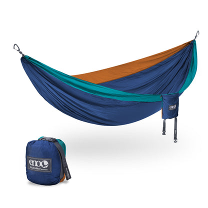 ENO, Eagles Nest Outfitters DoubleNest Lightweight Camping Hammock, 1 to 2 Person, Aqua/Sapphire/Amber