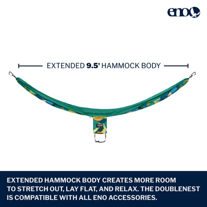 ENO, Eagles Nest Outfitters DoubleNest Print Lightweight Camping Hammock, 1 to 2 Person, Retro/Emerald