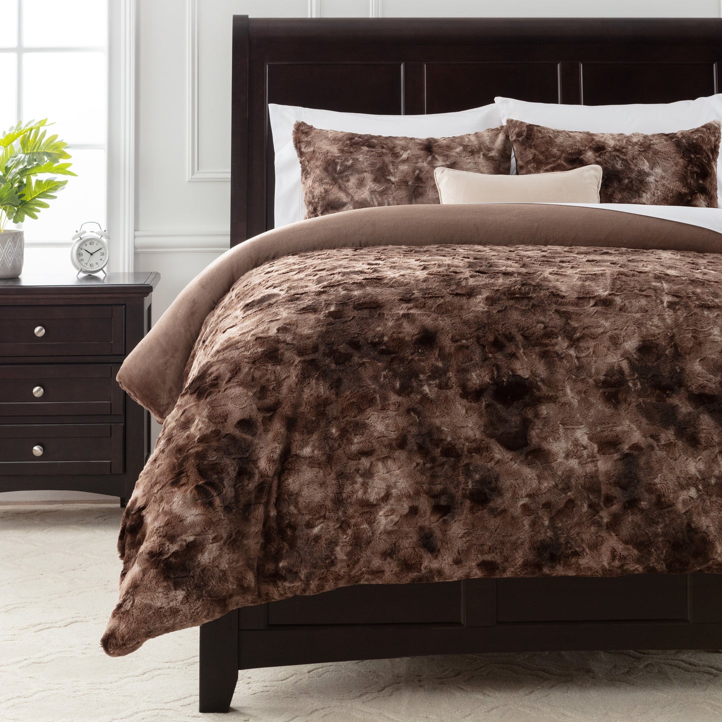 Chanasya Fuzzy Faux Fur Chocolate Duvet Cover Comforter Bedding Set Twin Size - 2 Piece Combo - Soft Cozy Shag Furry Fluffy Royal Luxurious Soft Velvet Mink Fabric Bedcover - Blanket Spread - Brown