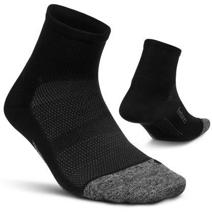Feetures Elite Light Cushion Quarter Solid- Running Socks for Men & Women, Targeted Compression, Moisture Wicking- Large, Black