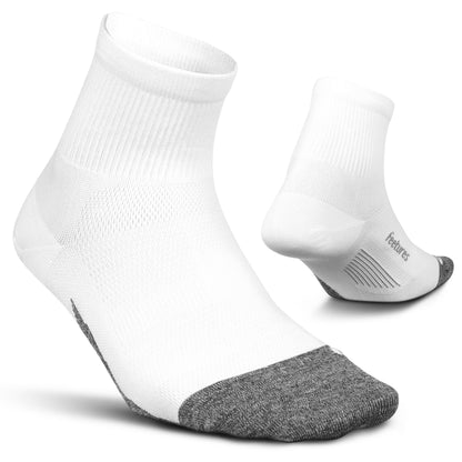 Feetures Elite Ultra Light Quarter- Athletic Running Socks for Women & Men, Targeted Compression, Moisture Wicking- X-Large, White
