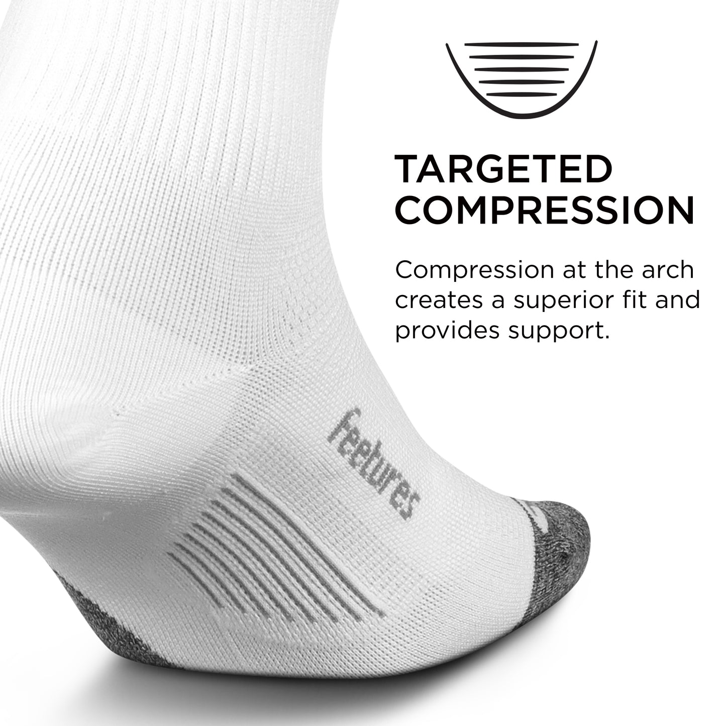 Feetures Elite Ultra Light Quarter- Athletic Running Socks for Women & Men, Targeted Compression, Moisture Wicking- Medium, White