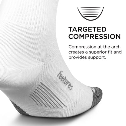 Feetures Elite Ultra Light Quarter- Athletic Running Socks for Women & Men, Targeted Compression, Moisture Wicking- Small, White