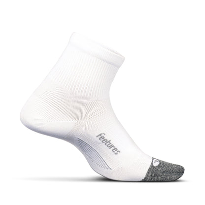 Feetures Elite Ultra Light Quarter- Athletic Running Socks for Women & Men, Targeted Compression, Moisture Wicking- Medium, White