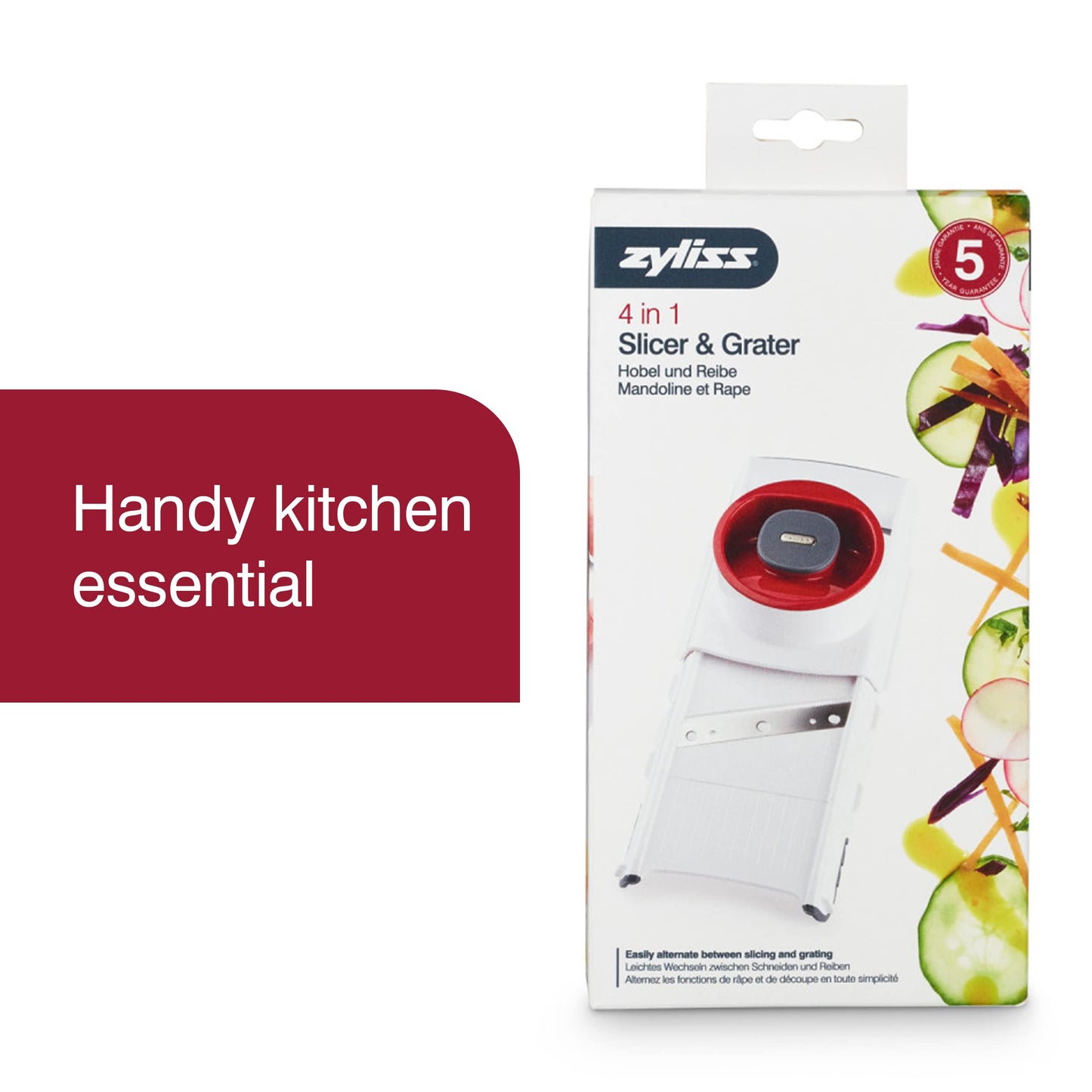 Zyliss 4 in 1 Slicer Grater - Vegetable Cutter, Adjustable and Collapsible with Non-Slip Grip