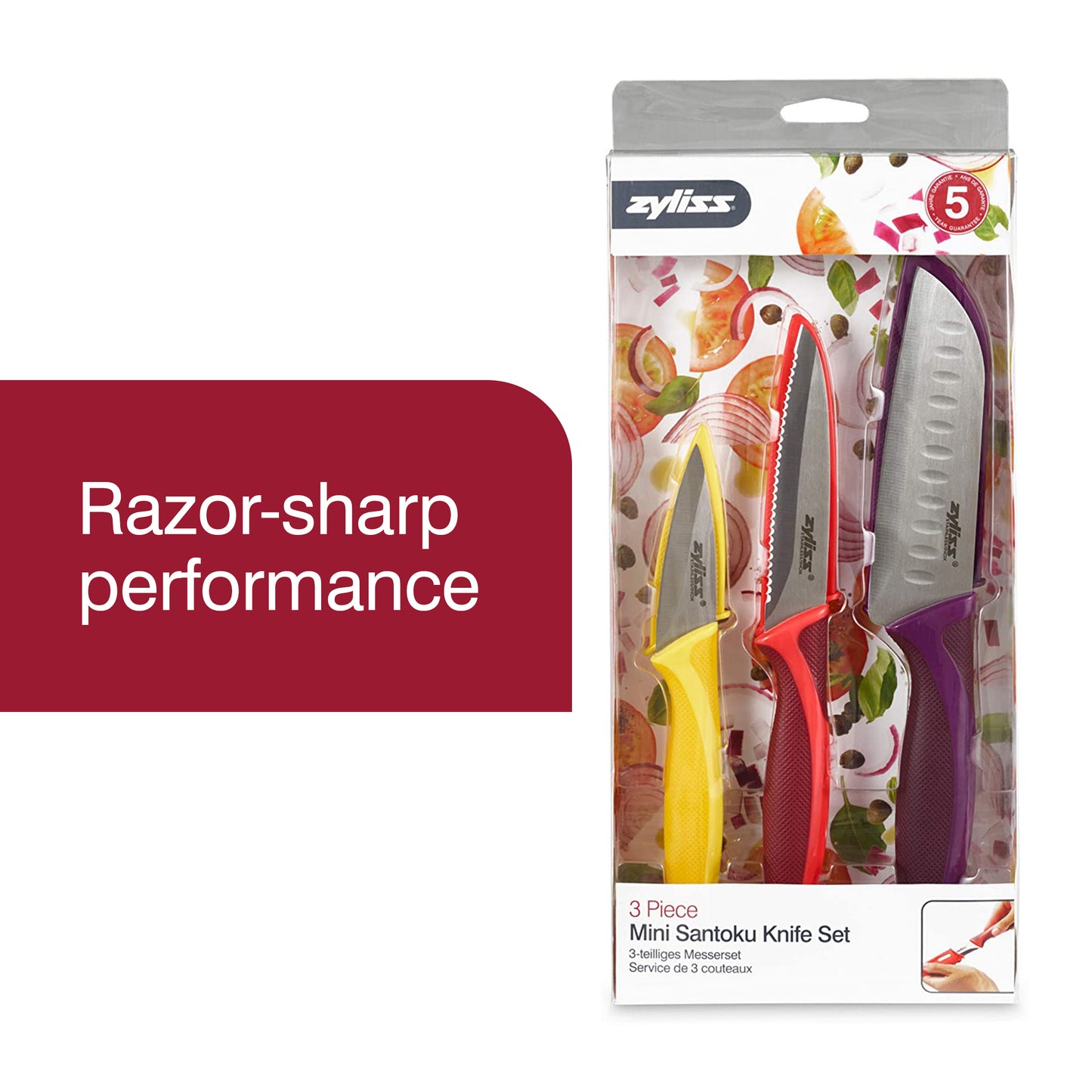 ZYLISS 3-Piece Mini Santoku Knife Set with Sheath Covers, Stainless Steel