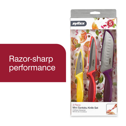 ZYLISS 3-Piece Mini Santoku Knife Set with Sheath Covers, Stainless Steel