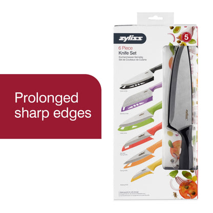 ZYLISS 6 Piece Kitchen Knife Set with Sheath Covers, Stainless Steel