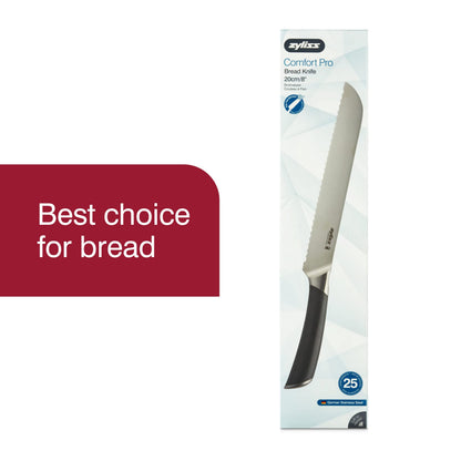 Zyliss Comfort Pro 8" Bread Knife - Ice Hardened German Steel Kitchen Cutlery, Black/Stainless Steel