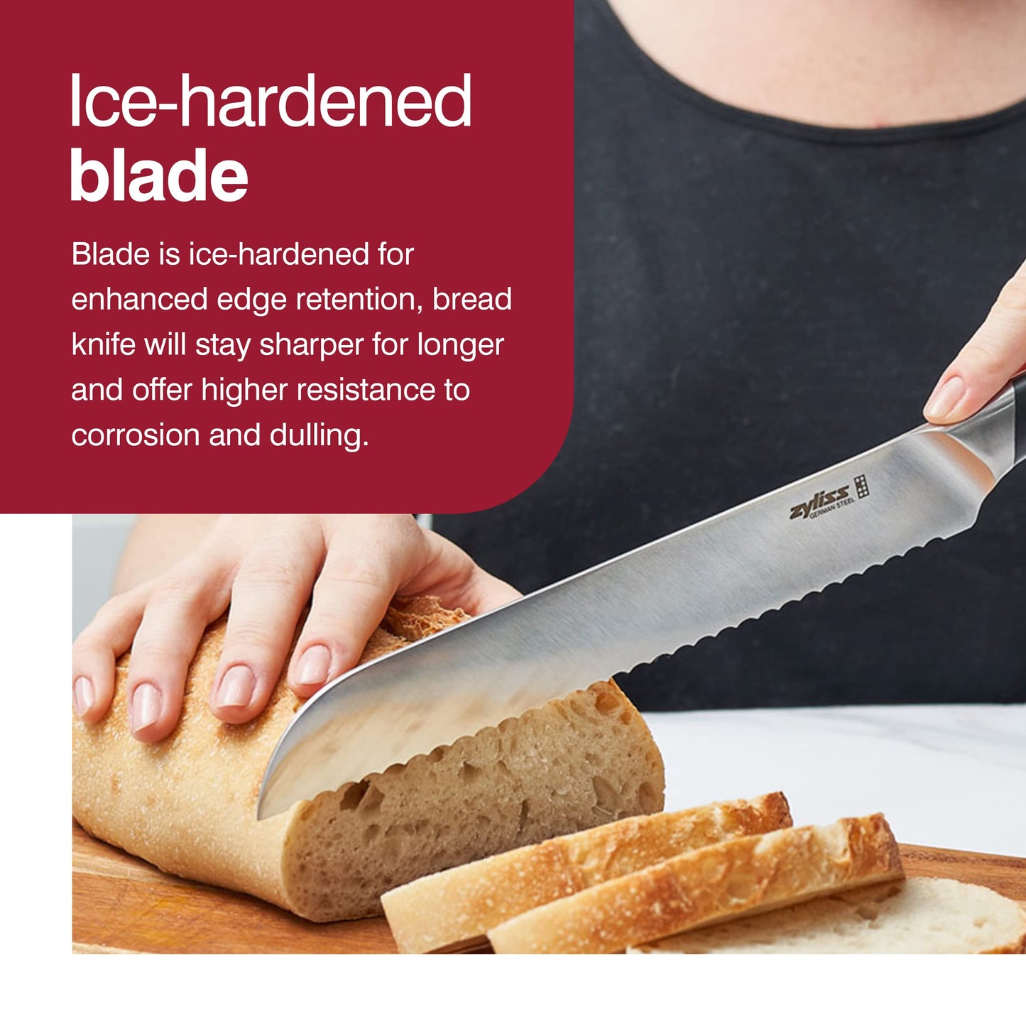 Zyliss Comfort Pro 8" Bread Knife - Ice Hardened German Steel Kitchen Cutlery, Black/Stainless Steel