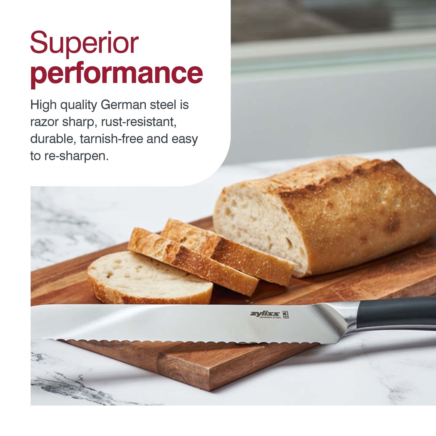 Zyliss Comfort Pro 8" Bread Knife - Ice Hardened German Steel Kitchen Cutlery, Black/Stainless Steel