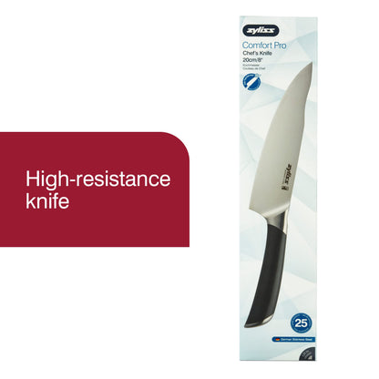Zyliss Comfort Pro 8" Chef Knife - Ice Hardened German Steel Kitchen Cutlery, Black/Stainless Steel