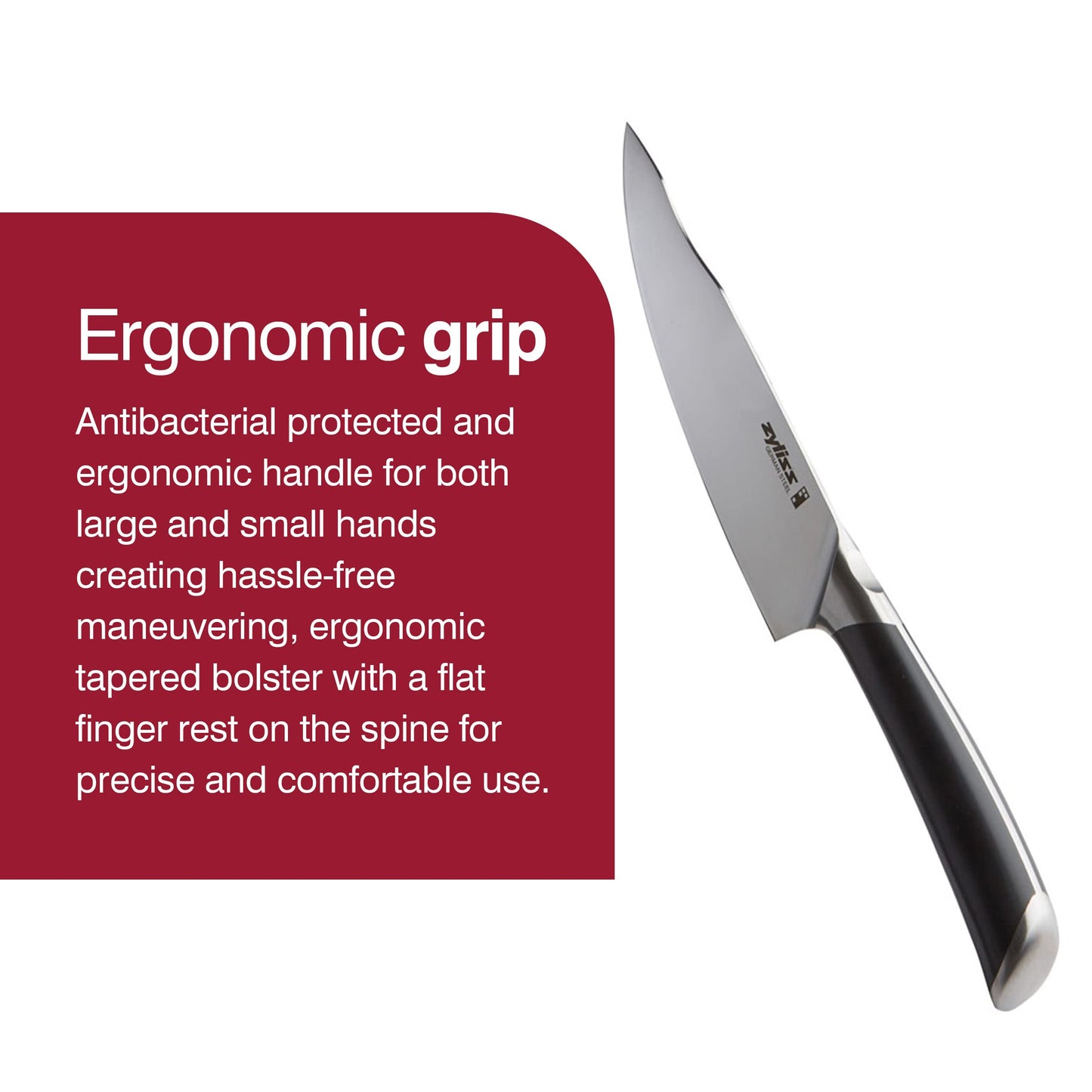 Zyliss Comfort Pro 8" Chef Knife - Ice Hardened German Steel Kitchen Cutlery, Black/Stainless Steel