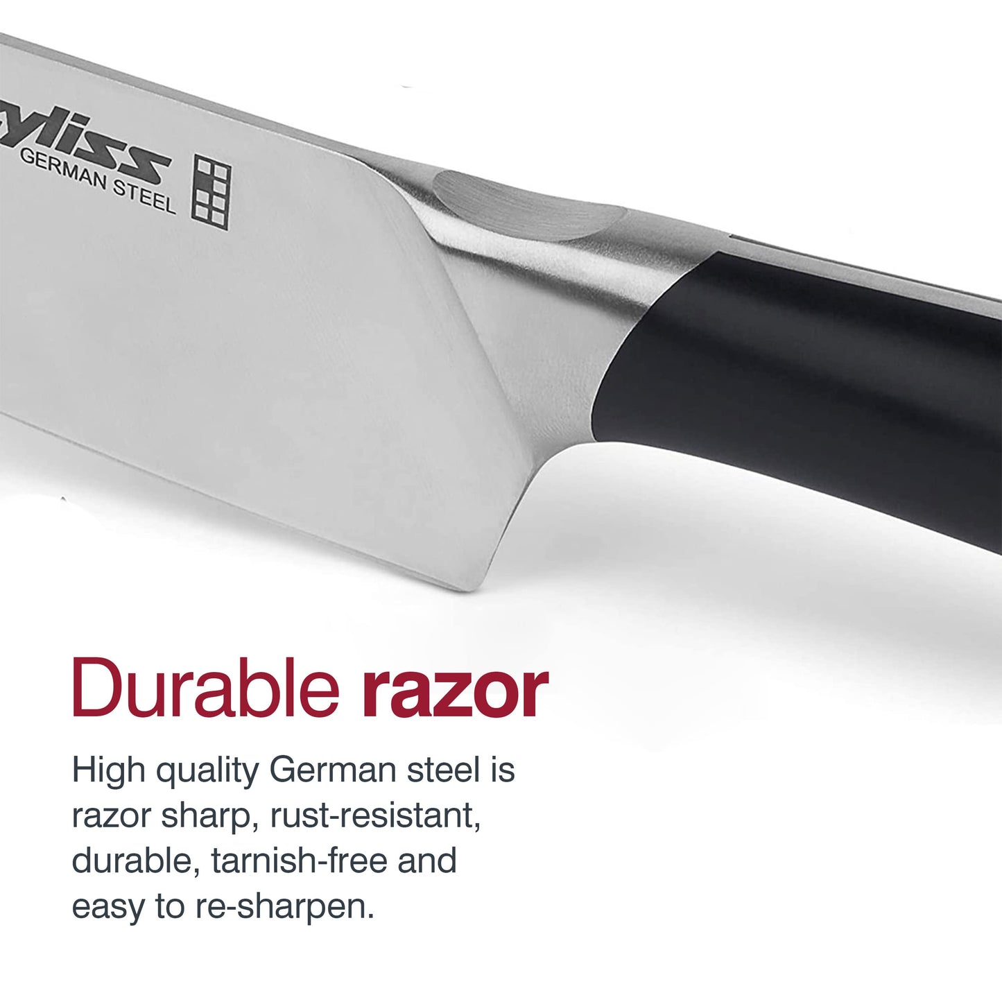 Zyliss Comfort Pro 8" Chef Knife - Ice Hardened German Steel Kitchen Cutlery, Black/Stainless Steel