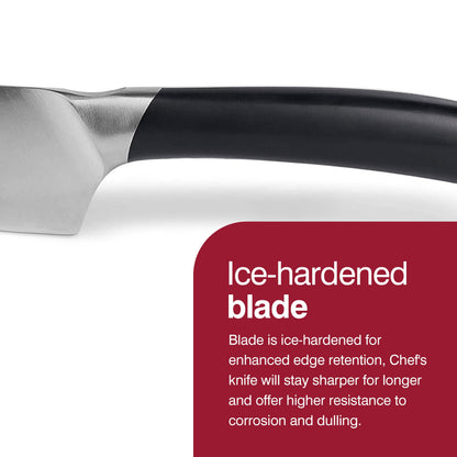 Zyliss Comfort Pro 8" Chef Knife - Ice Hardened German Steel Kitchen Cutlery, Black/Stainless Steel