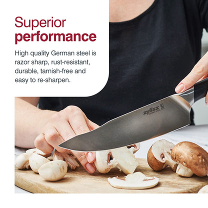 Zyliss Comfort Pro 8" Chef Knife - Ice Hardened German Steel Kitchen Cutlery, Black/Stainless Steel